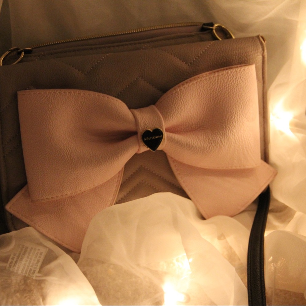 Betsey Johnson Crossbody Bow Purse Pink and Gray Limited